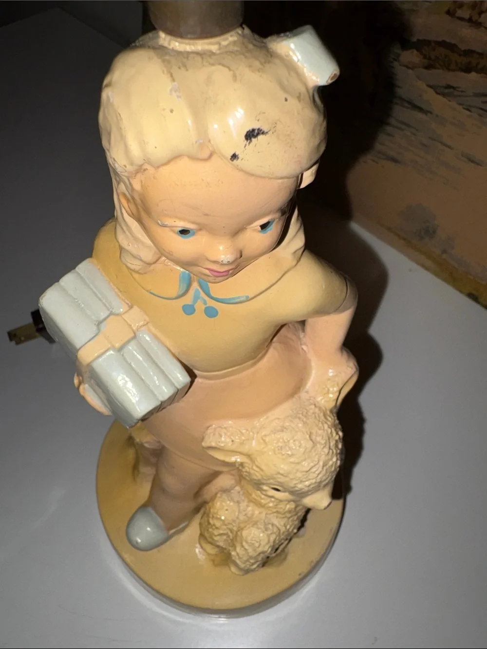 Vintage 1960s Ceramic Girl & Lamb Accent Lamp Works Nightlight Nursery Bedroom